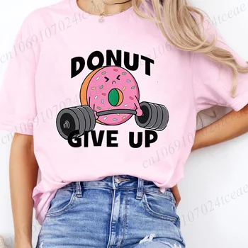 Doughnut Weightlifting Donut Give Up Girl T-Shirt Summer Tee Shirt Gym Lifting Gymer Cartoon Casual Popular Tshirt Vigor Leisure 1