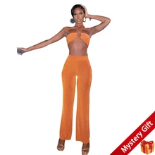 

Women Camisole Crop Top & Wide Leg Pants Two piece set Summer Outfits Solid Color Sexy umbilical halter lace-up trousers suit