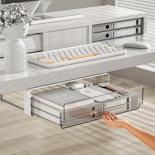 Office Under Table Storage Drawer Punch Free Plastic Transparent Storage Drawer Large Capacity Wardrobe Underwear Organizer 1