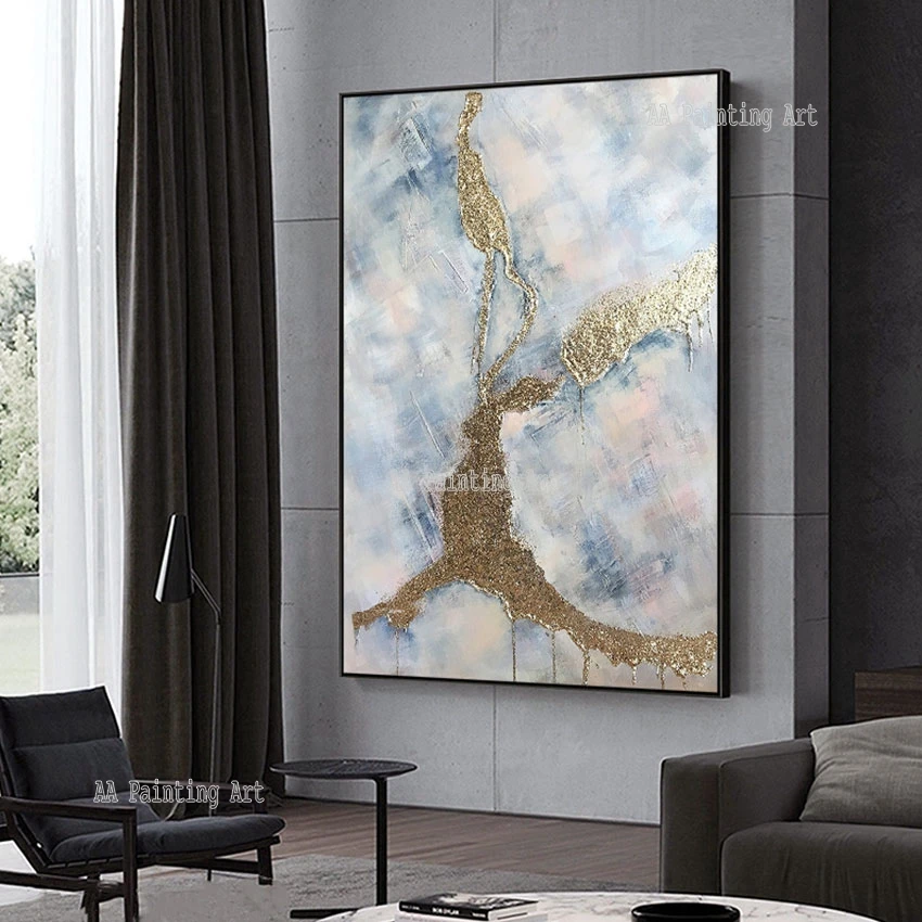 

Simple Design Gold Foil Textured Oil Painting Hand Item Acrylic Canvas Craft Abstract Wall Decor Pieces Art For Modern Hotel