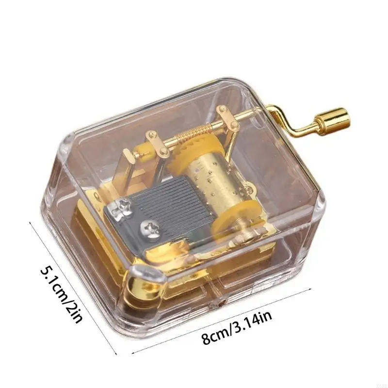 Clear Acrylic Mini Music Box with Hand Crank Mechanism Wind Up Musical Box Accessories for Home Decoration and Gifting KXRE