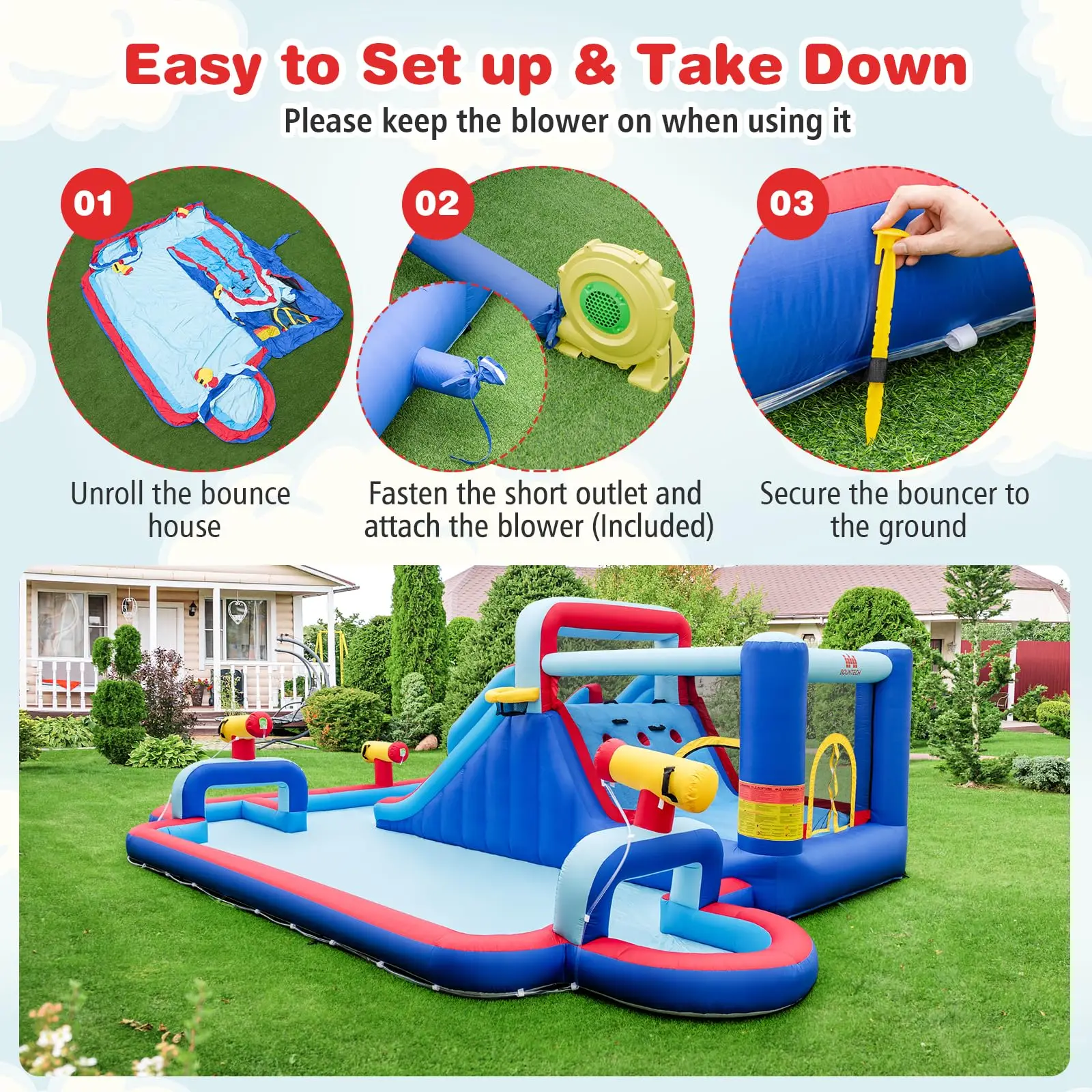 Inflatable Water Slide 9 in 1 Mega Waterslide Park Bounce House Outdoor Splash Pool For Kids Party