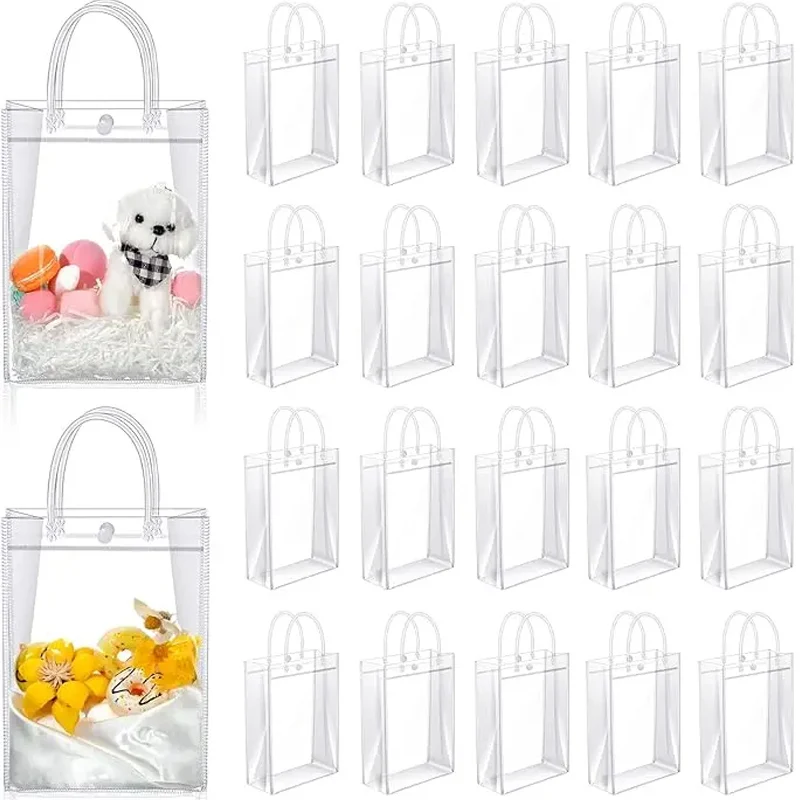 HENGBIRD Sacchetto Regalo Trasparente – Confezione da 12 Borse PVC Riutilizzabili con Manici Rinforzati e 4 Biglietti Farfalla, Sacchetto Regalo – Sacchettos Regalos per Matrimonio, Compleanno, Festa