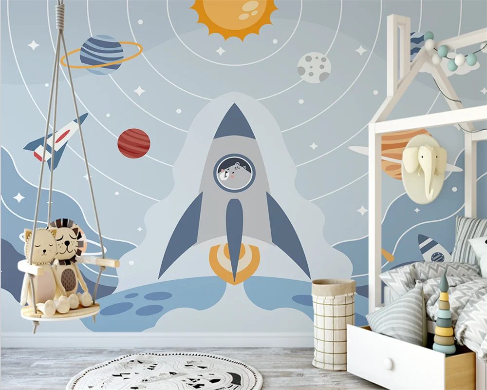 

beibehang Customized papel de parede modern Nordic hand-painted planet moon cartoon animal children's room background wallpaper