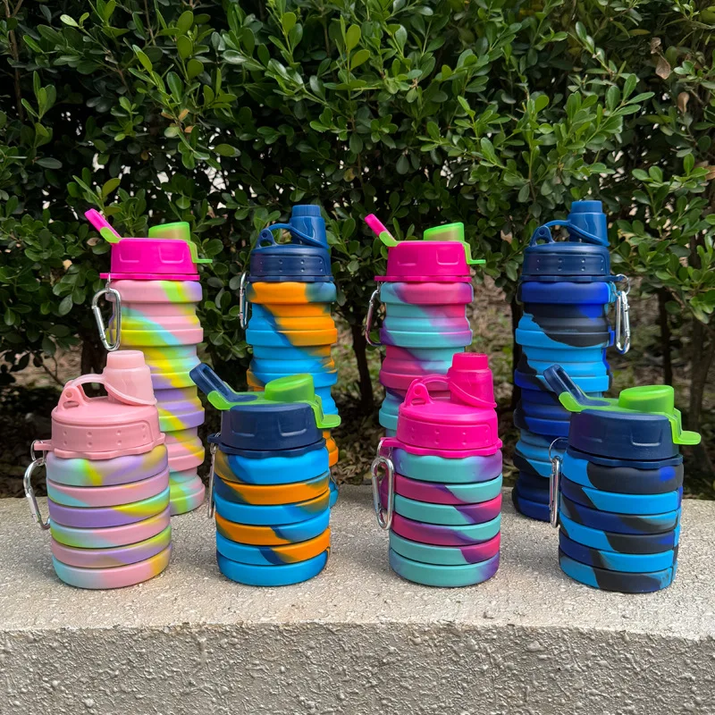 Children Outdoor Portable Sports Water Bottle Silicone Folding Water Cup Telescopic Creative Cup DIY Cycling Travel Picnic