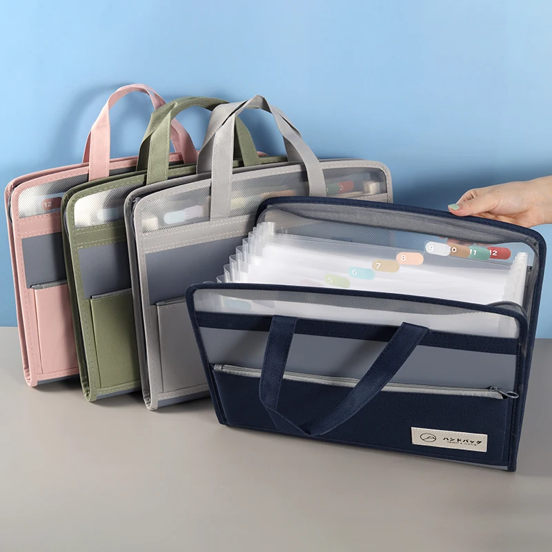 A4 Portable Zipper Organ Bag Portable Canvas Data Storage Folder Multi-layer Large Capacity,file folder,file bag,stationary organizer pouch,transparent storage bag