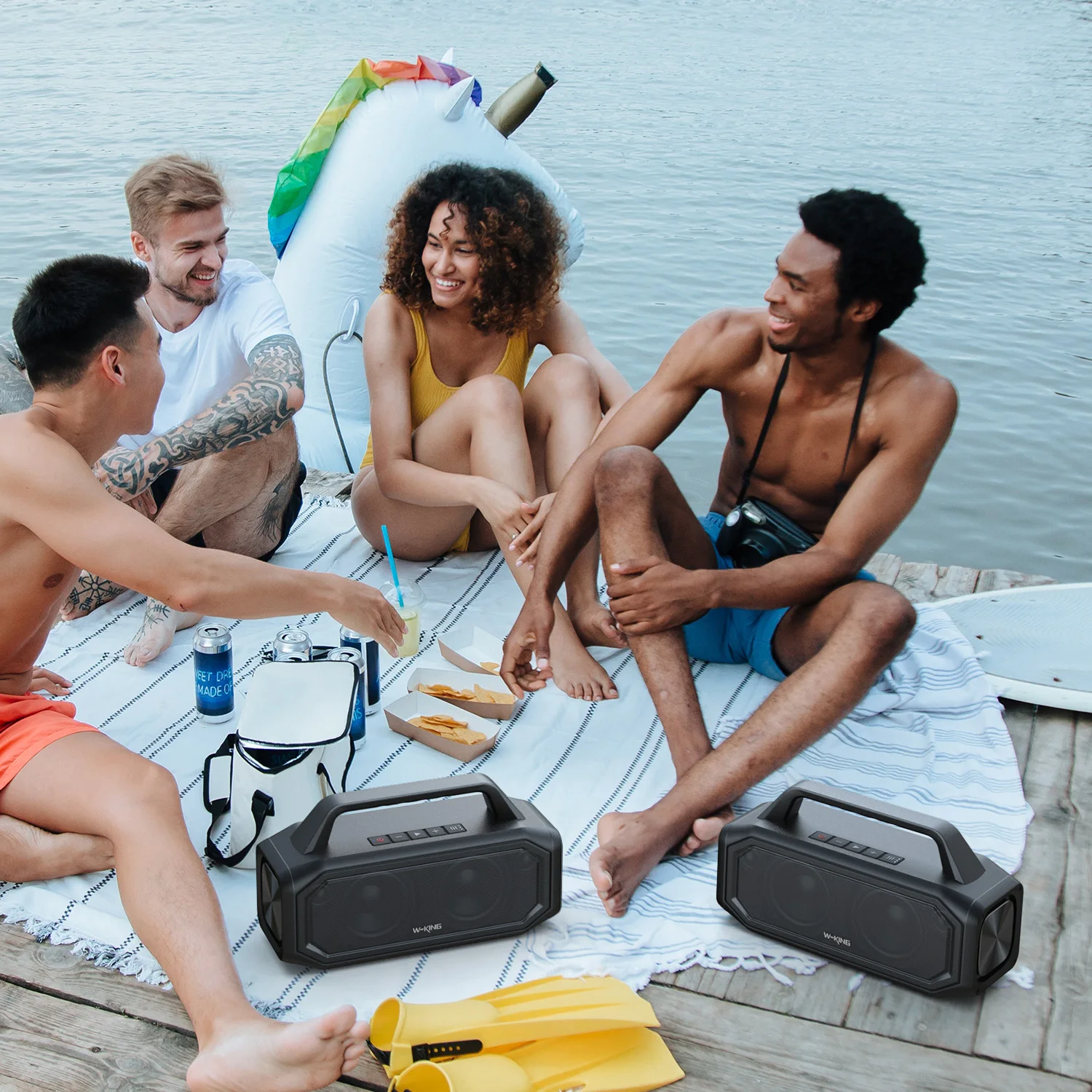 W-KING 80W Portable Bluetooth Wireless Speaker, Outdoor IPX6 Waterproof Loud with Bass Boost, Stereo Pairing, Reverse Charging 6