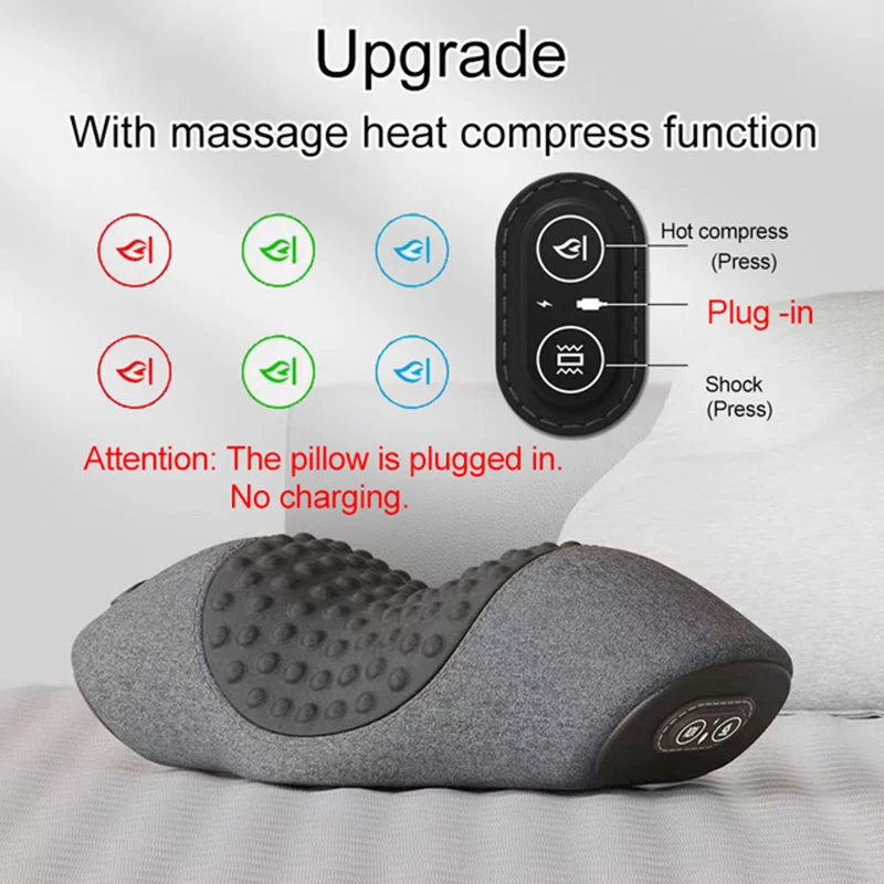 USB Rechargeable Sleeping Pillows 3 Modes Heated Vibrating Neck Massage Stretcher Cervical Traction Relaxation Orthopedic 3