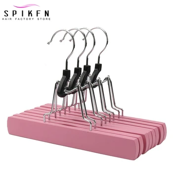 Hair Extension Hangers 5pcs Hair Extensions Carrier Storage Wooden Hanger for Human Hair Weft Clip in Hair Black Brown Pink