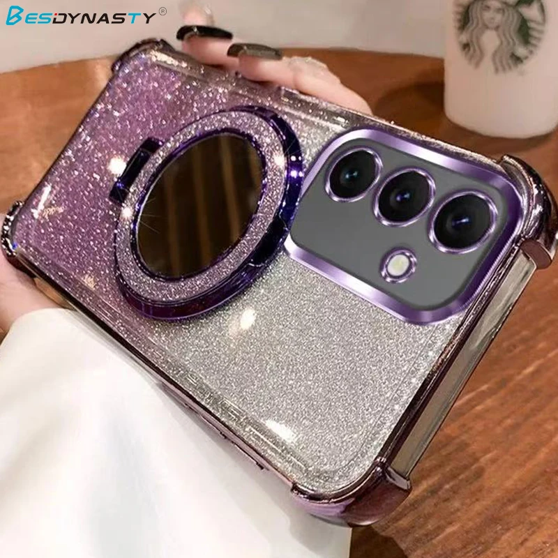 Magsafe Glitter Plating Case with Gyro Mirror Holder Cover