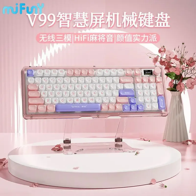 MiFuny V99 Wireless Mechanical Keyboard Bluetooth Smart Screen Tri Mode RGB Backlight Customized 98 Keys Office Gamer Keyboards