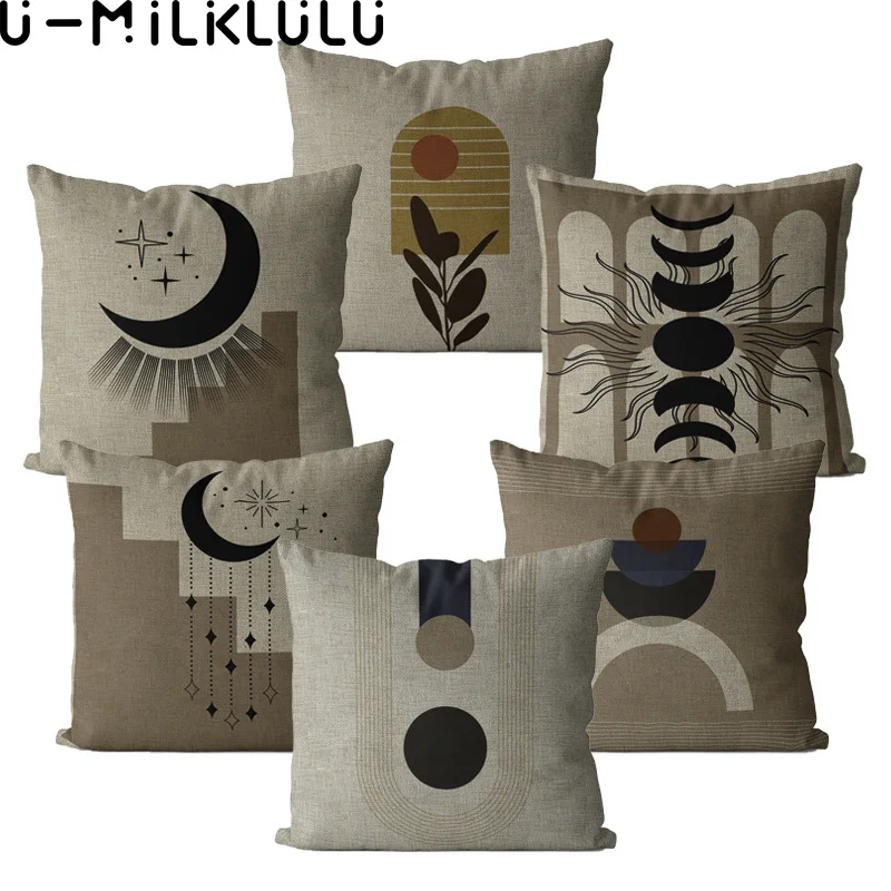 

Nordic Elegant Geometric Moon Pattern Pillow Cover 40*40 45x45 Plant Art Pillowcase Living Room Home Decor Linen Cushion Cover