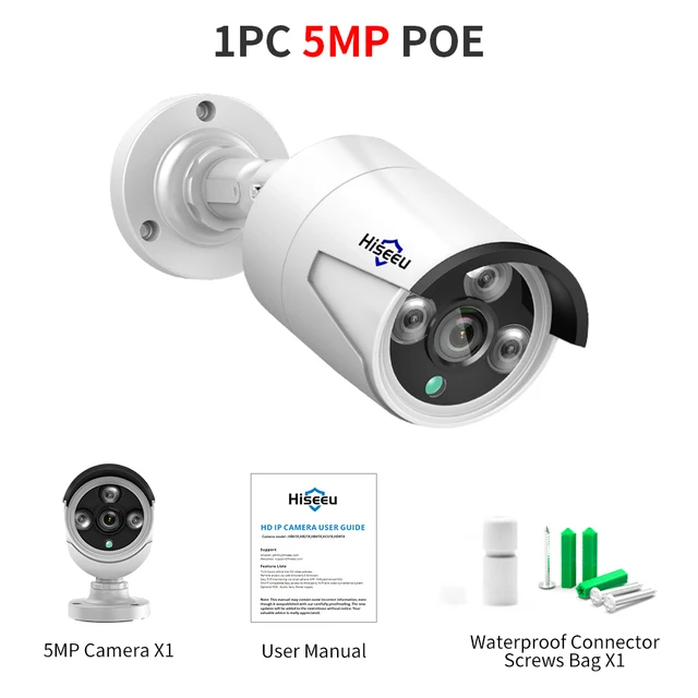 Hiseeu 5MP Audio IP Security Surveillance Camera POE H.265 Outdoor