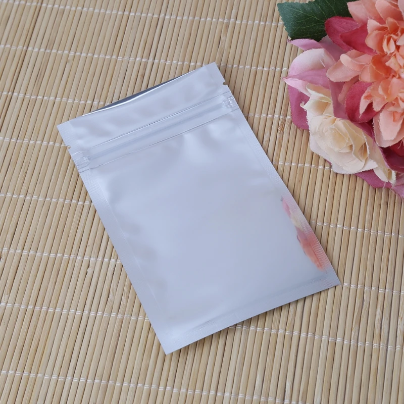 50 Pcs 8.5x14cm Silver Aluminum Foil Mylar Recloeable Bag Front Clear Leak Proof