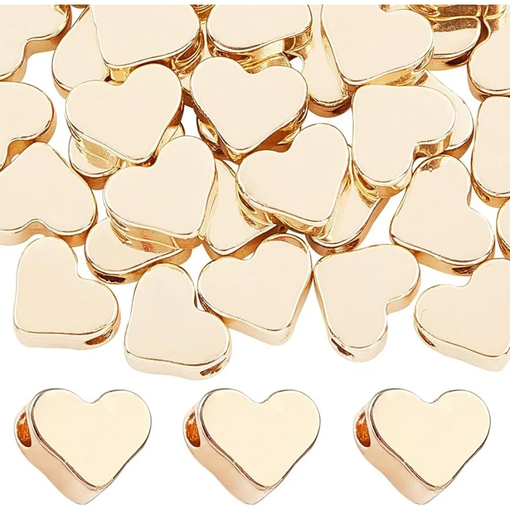 

14K Gold Heart Beads 60pcs Heart Spacer Beads Mother's Day Beads Metal Love Heart Charm Brass Loose Bead for Valentine Necklace