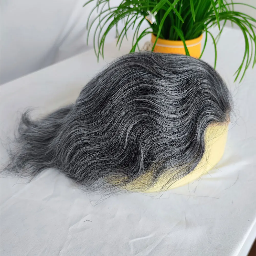 1B20 1B80 Grey Silver Hair Toupee for Men Mono Base with PU Human Hair Pieces Replacement System Lace Front Natural Hairline human hair toupee