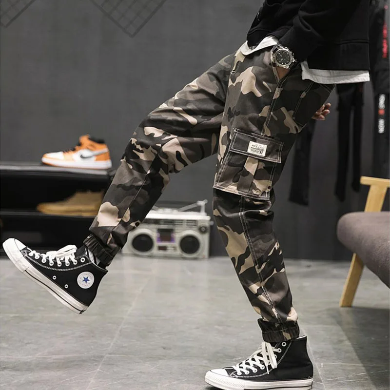Camouflage Cargo Pants Men Cotton Streetwear Korean Hip Hop