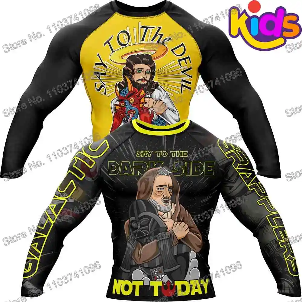 Kids Christ Choke Diving T-Shirt Tight Long Sleeve Boys Rash Guard BJJ MMA Swimwear Surf Clothing Beach Floatsuit Girls Tops