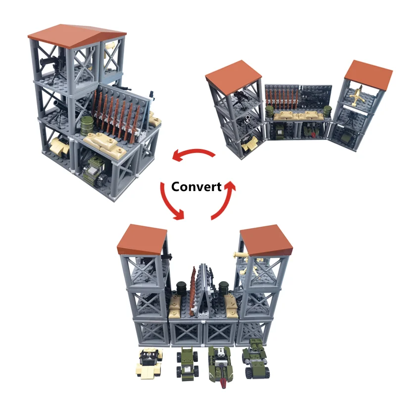Diy Parts Military Base Building Block Mobile Tower Weapon Soldier Fort Army Moc Scene Bricks
