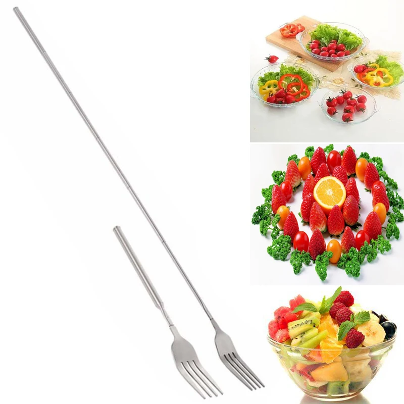 Fruit Fork Expandable Fork Extendable Fork Stainless Steel Western Style Dinner Fruit Dessert Long Cutlery Telescopic Kitchen Tool