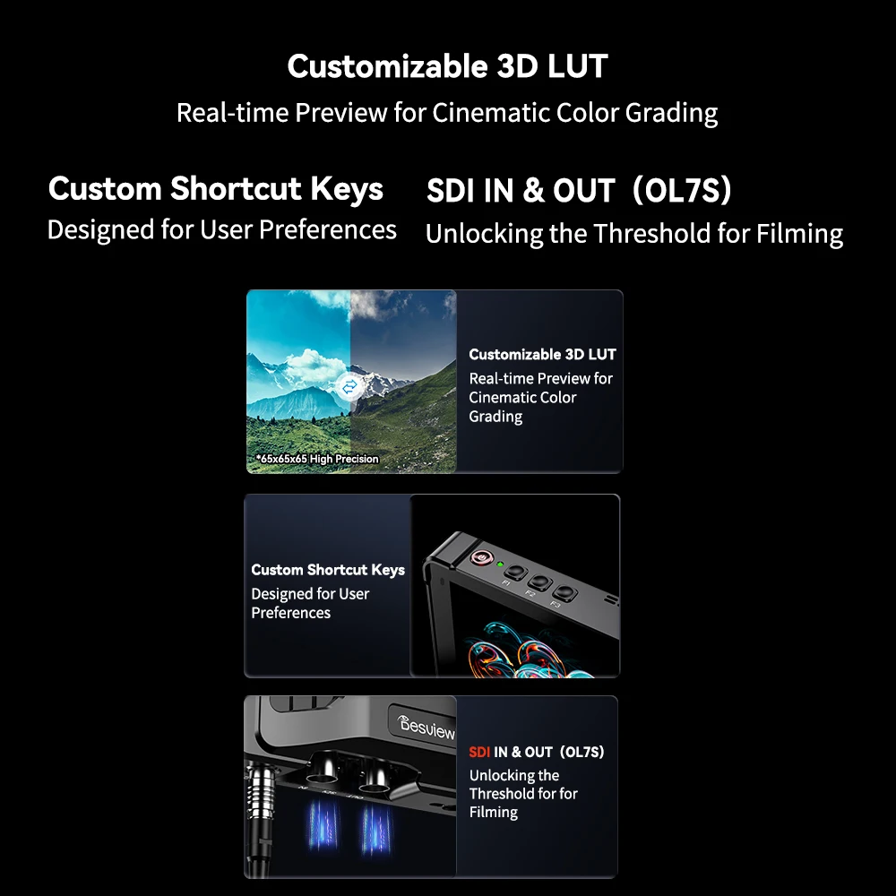 Desview OL7/OL7S 7 Inch 3D LUT DSLR Camera Field Monitor OLED Display High Brightness With Battery Slots HDMI-compatible SDI