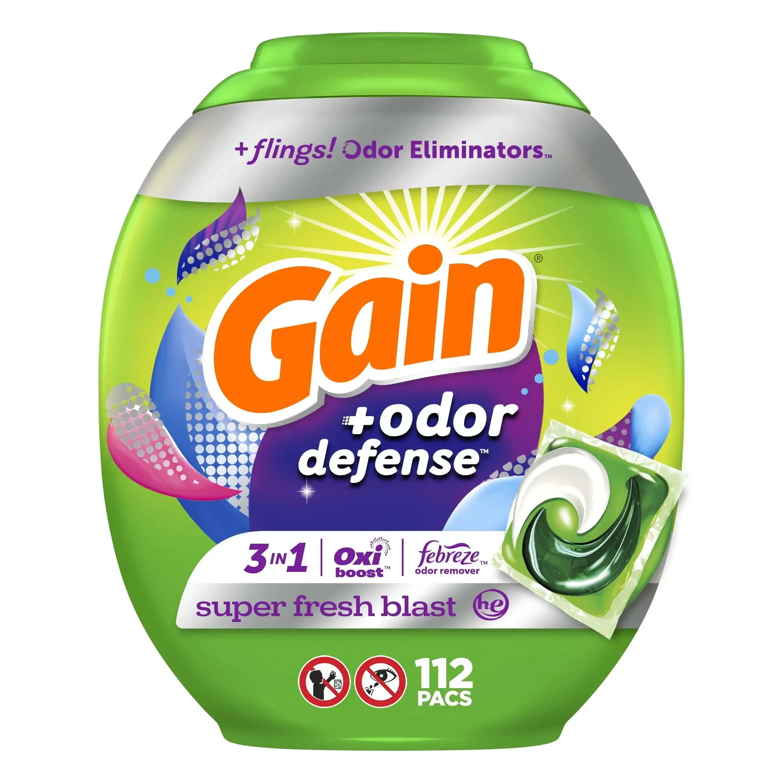 Flings Odor Defense Laundry Detergent Pacs Super Fresh Blast Scent 112 Count Suitable for All Kinds of Washing Machines Smell