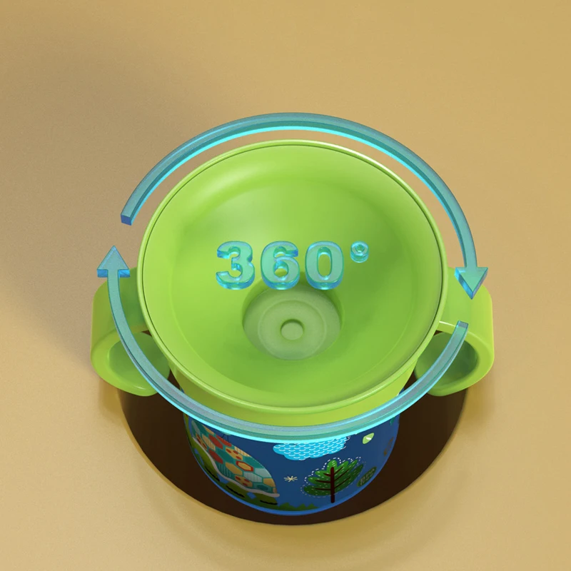 360 Rotated Cartoon Baby Learning Drinking Cup with Double Handle Flip Lid Leakproof Infants Water Cups Bottle BPA Free 6