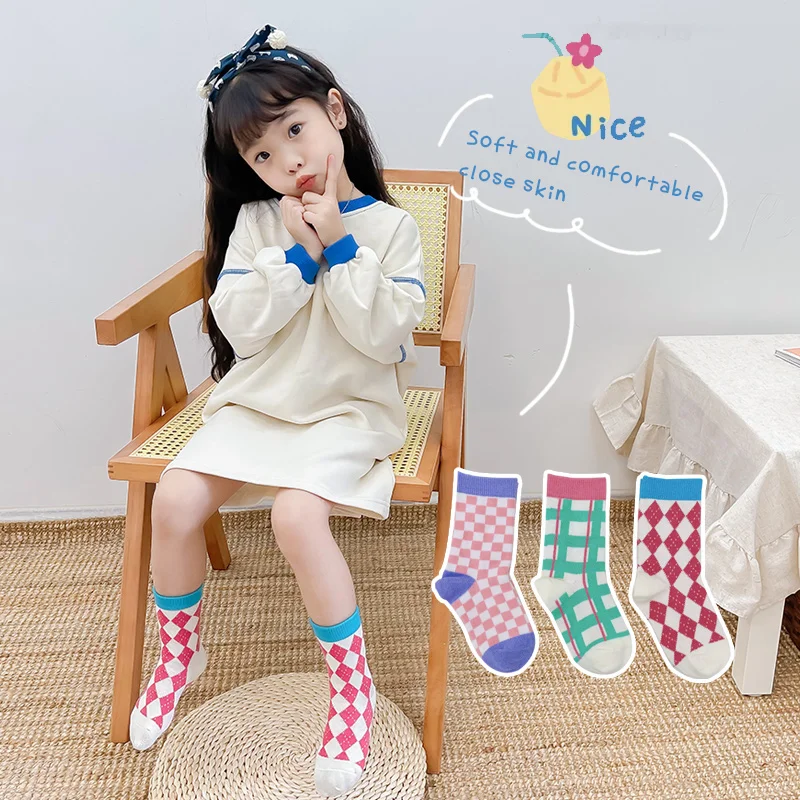 1-9 Years New Children's Socks Black White Checkerboard Kids Socks Breathable Soft Cotton Boys and Girls Sports Socks Crew Sock 4