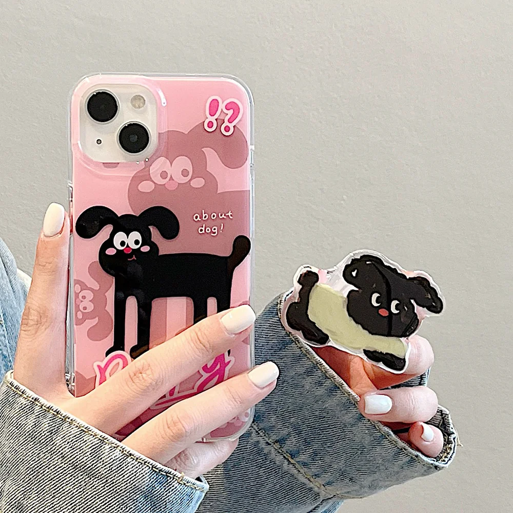 

For iPhone 15 Pro Max Silicone Stand Case For iPhone 14 13 12 11 Pro Max Cute Cartoon Dog With Holder Shockproof Soft Back Cover