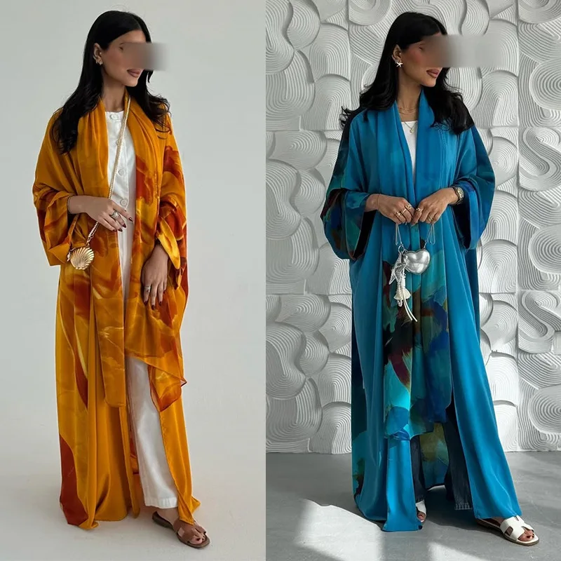 Yellow Abaya Dubai Luxury Women Muslim Maxi Dress Kimono Cardigan Turkey Kaftan Kebaya Caftan Marocain Femme Djellaba Jalabiya 5