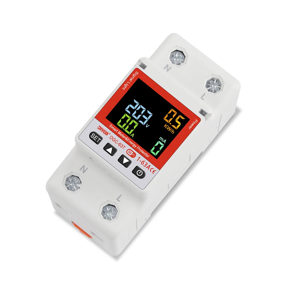 2P WIFI Smart Circuit Breaker DGC-63T Remote Control 1-63A Adjustable Switch Timer Voltage Current Temperature Leakage Protect