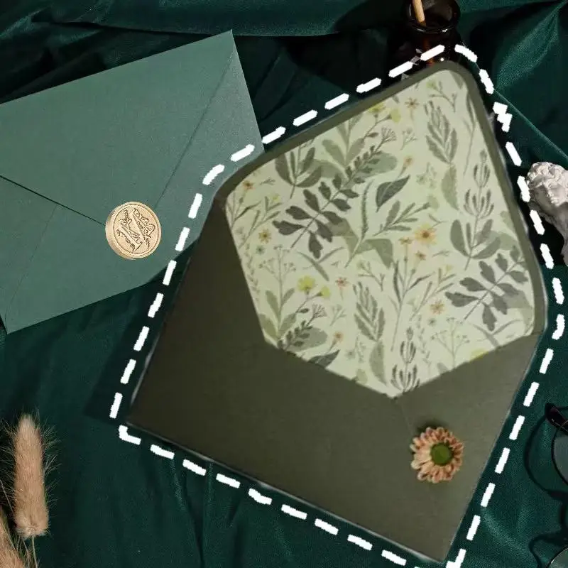 Wedding Invitations 1pc Avocado Green Series Vintage Envelopes Printing Lining Envelopes Invitation Stationary Postcard