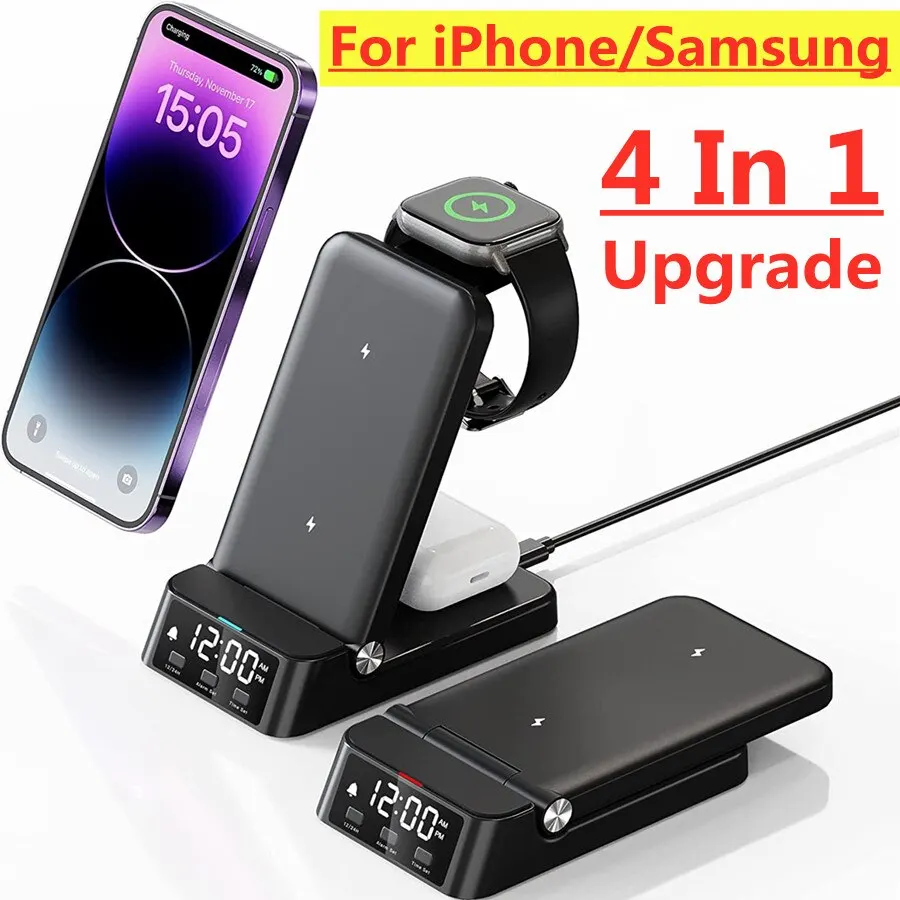 Soporte cargador inalámbrico 15W 4 en 1 para iPhone 14 13 12 11 X Samsung Galaxy S22 S21 Apple Watch Airpods estación de carga rápida