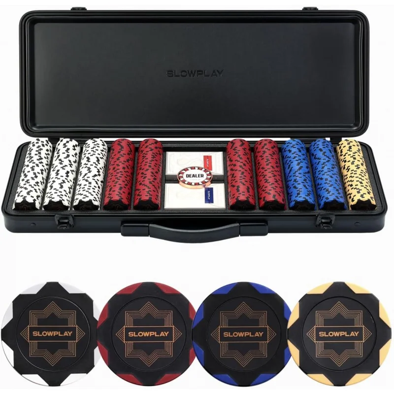 

SLOWPLAY Nash 14 Gram Clay Poker Chips Set for Texas Hold'em, 300 PCS/500PCS, Blank Chips/Numbered Chips.Features a high-end Car