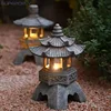 Decoration Zen Ornaments Solar Powered Tower Garden Statue Palace Lanterns Chinese Solar Lamp Stone Courtyard Pagoda Lantern 1