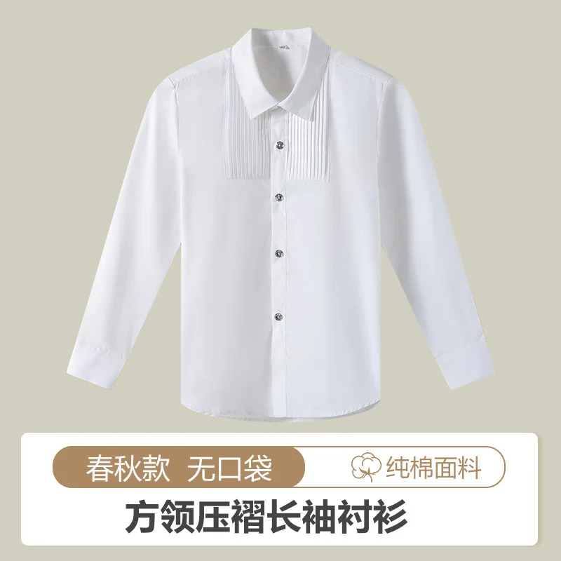 الأولاد الأبيض قمصان طويلة الأكمام القطن الأطفال بلوزة بيضاء حجم 110-180 في سن المراهقة الصبي مرحلة الزفاف حفلة التخرج ازياء