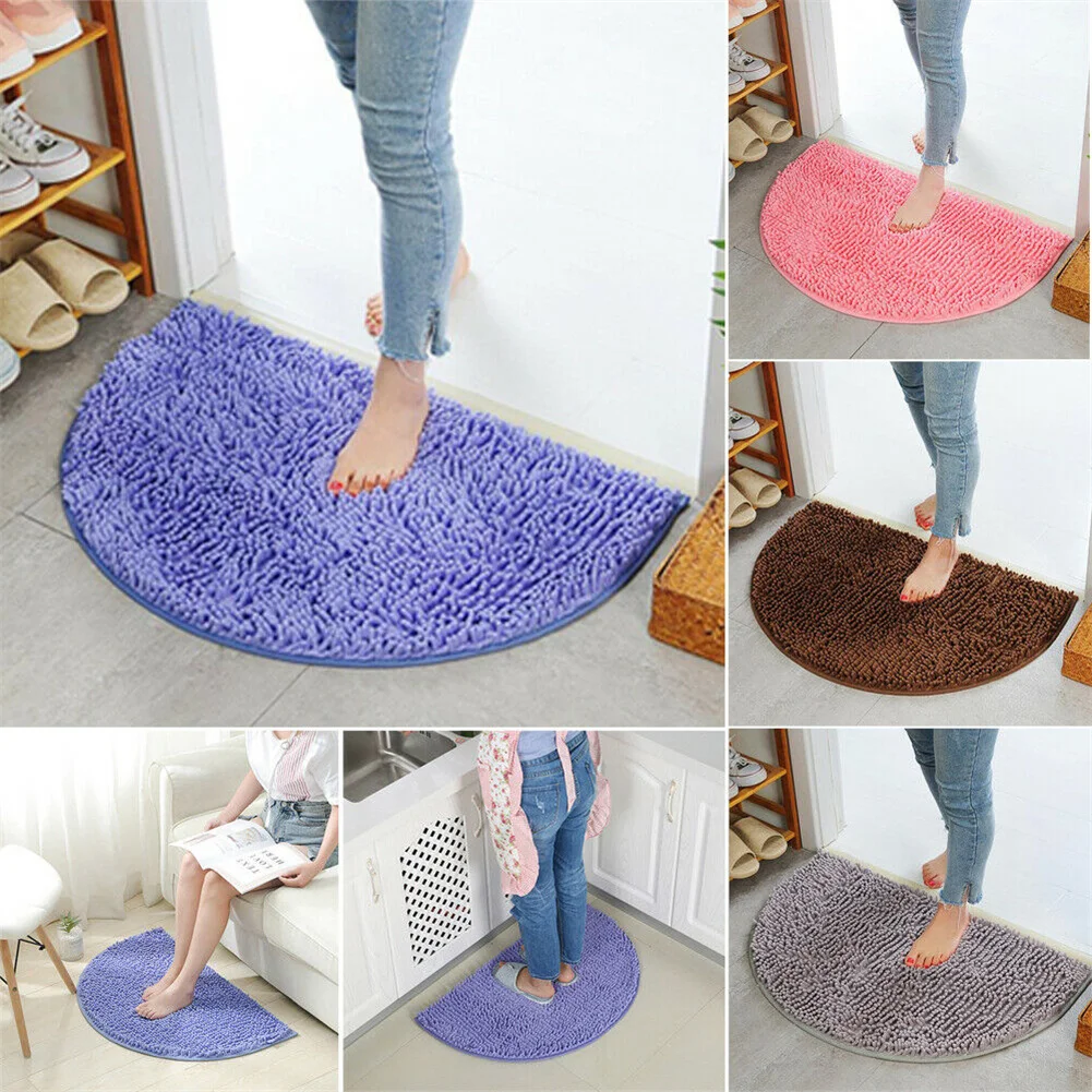 

Bath Bathroom Half Round Rug Carpet Floor Mat Chenille Fashion Semicircular Absorbent Anti-Skid For Shower 1pcs