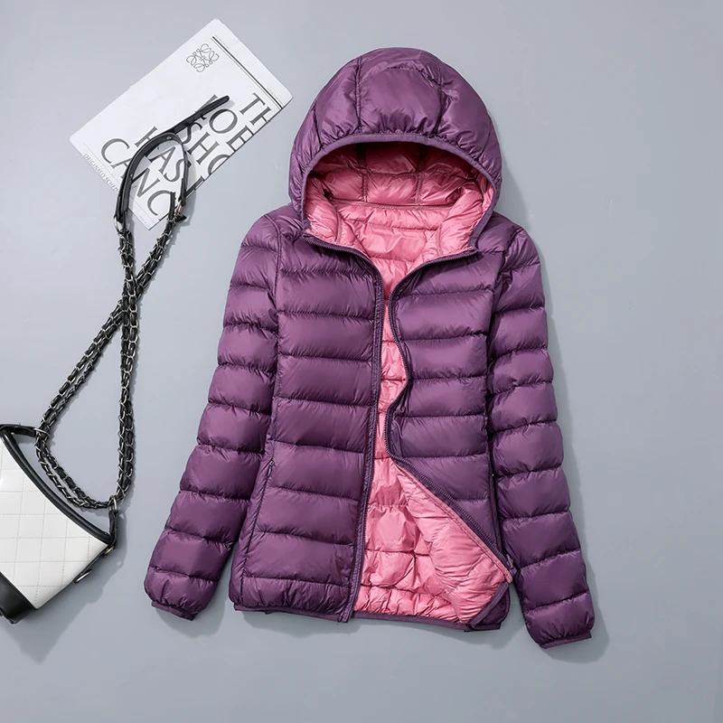 New Casual 90% Ultra Light White Duck Down Jacket Women Autumn Winter Warm Double sided Coat Lady Plus Size Female Hooded Parka
