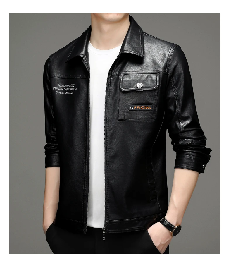 New men's leather jacket short locomotive leather jacket lapel Korean slim fashion shawl coat black leather jacket mens