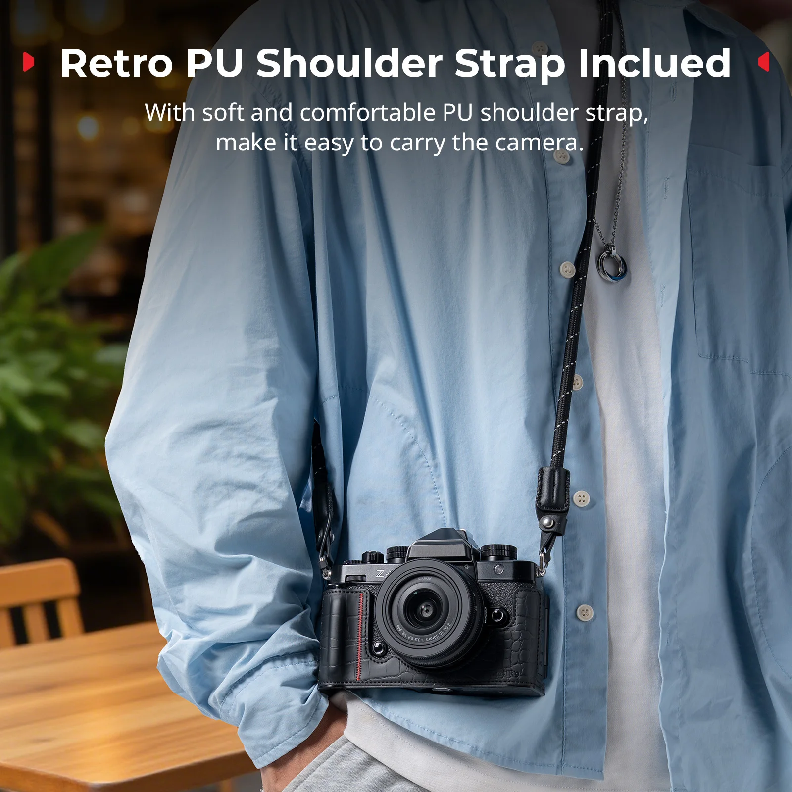 Z f Leather Case Kit for Nikon Z f with Shoulder Strap, Built-in Front Handle An