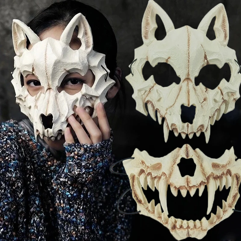 

White Black Skull Masks Women Men Anime Fox Dragon God Skeleton Half Face Masks Halloween Carnival Party Cosplay Costume Props