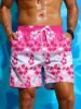 Floral Print Drawstring Men's Beach Short Men's swim Trunks Elastic Waist 3D Print Gradient Breathable Short Streetwear Polyster 4