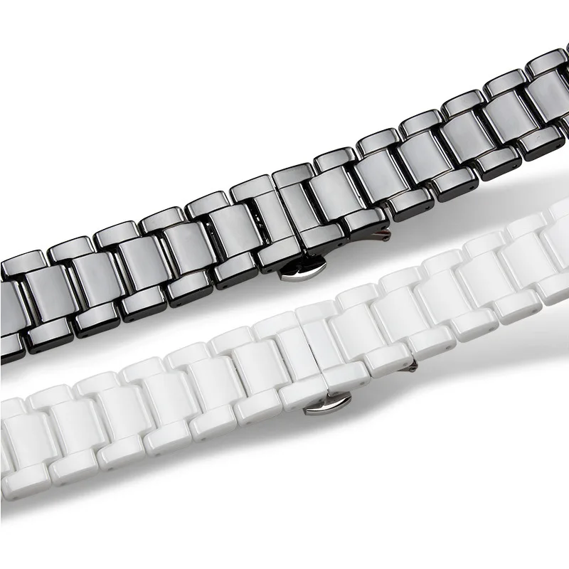 Elegant Ceramic Watch Strap with Folding Butterfly Buckle - Available in Multiple Sizes