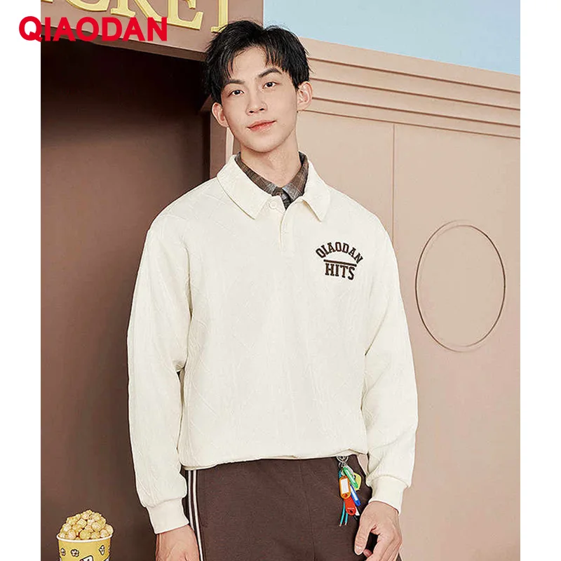 QIAODAN 남성용 스웨트셔츠 2025 가을 겨울 패션 체크 자카드 긴팔 스웨..