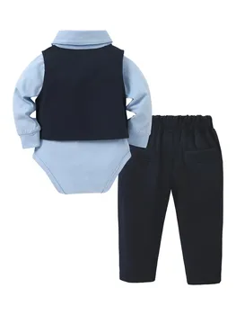 Baby Boy Clothes Suits 5PC Infant Gentleman Outfit Dress Shirt+Bowtie+Vest+Corsage+Pants Toddler Boy Wedding Party Outfits 6