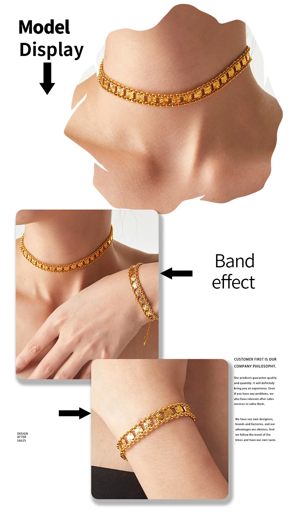 Modisches Quadratisches Halsketten- und Armband-Set für Damen, Kupfer Vergoldet, Hip-Hop-Schmuck, Nicht-Verblassende Accessoires, Großhandel – Detail 3
