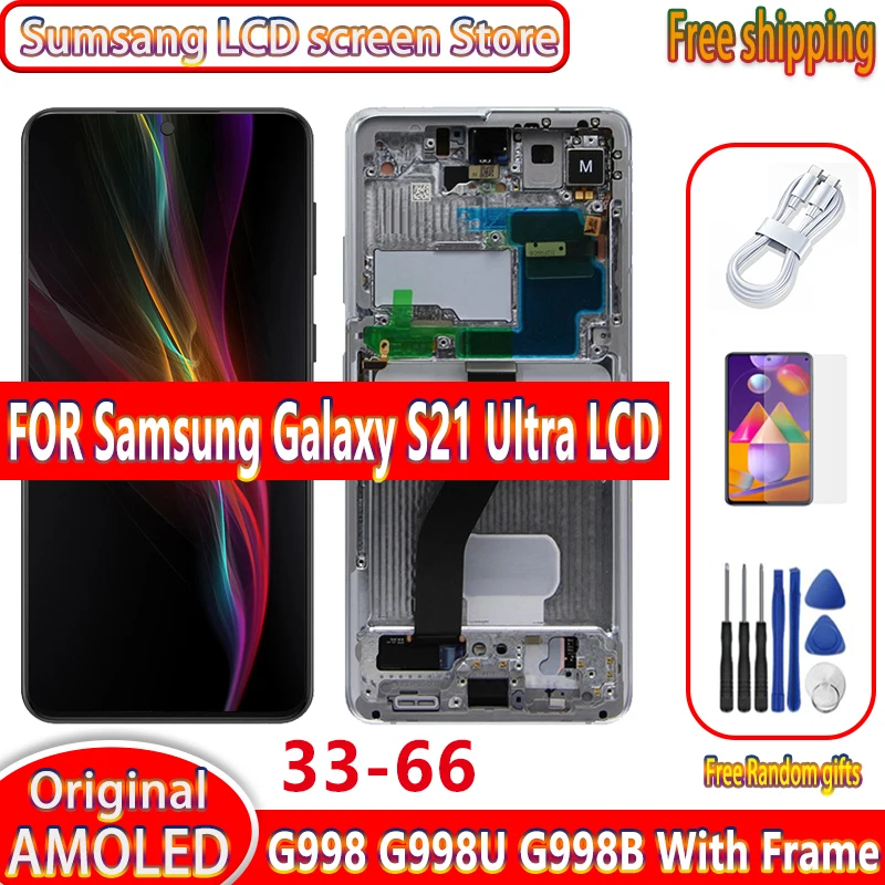Vidro quebrado funcionando bem usado para samsung galaxy s21 ultra lcd com  quadro s21 ultra 5g g998f g998f/dslcd digitador da tela de toque -  AliExpress