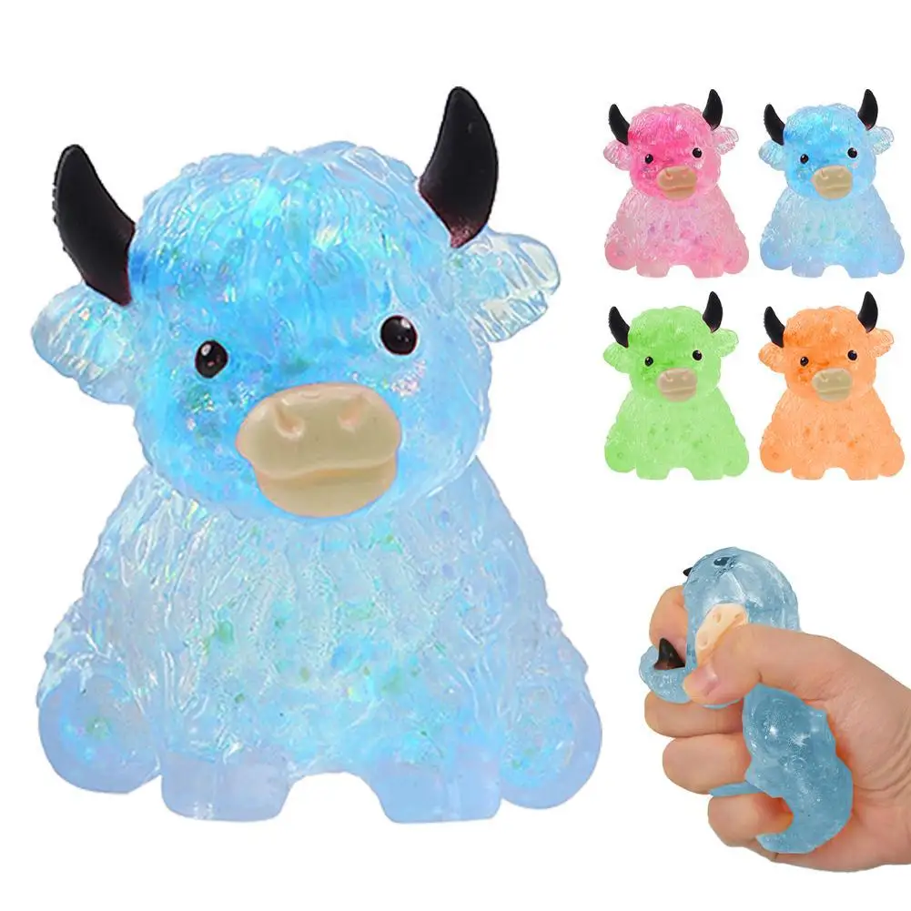 Mucca Highland glitterata, simpatico giocattolo antistress, morbido giocattolo sensoriale ansiolitico per ADHD_voghion.com