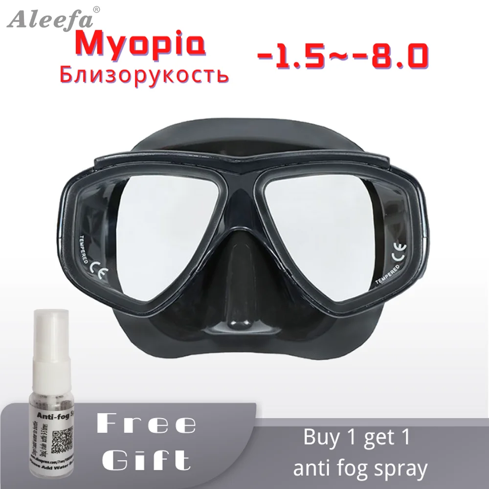 Máscara de buceo para adultos, de vidrio templado espray antivaho, falda de silicona, color negro claro