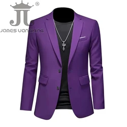 Luxury Solid Color Men's Blazer - Premium Casual & Business Attire - Asian M (US XXS) (Purple 2Buttons)